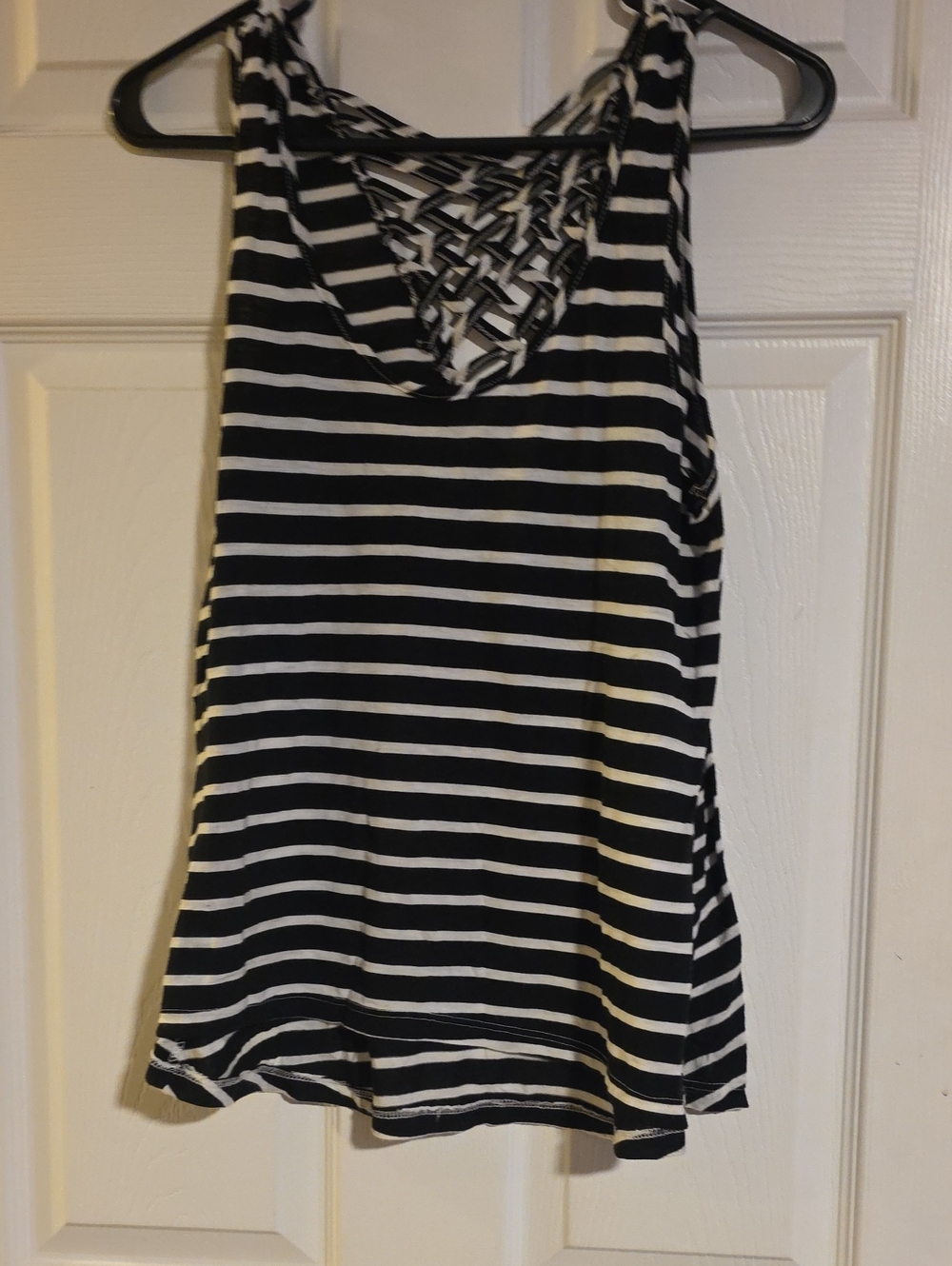 Lagaci Black and White Striped Tank with Lattice Back